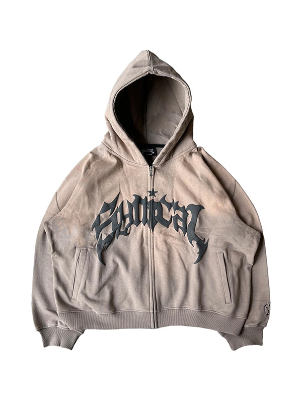 Punk Gothic Oversize Hoodie mit Wascheffekt und Buchstabendruck