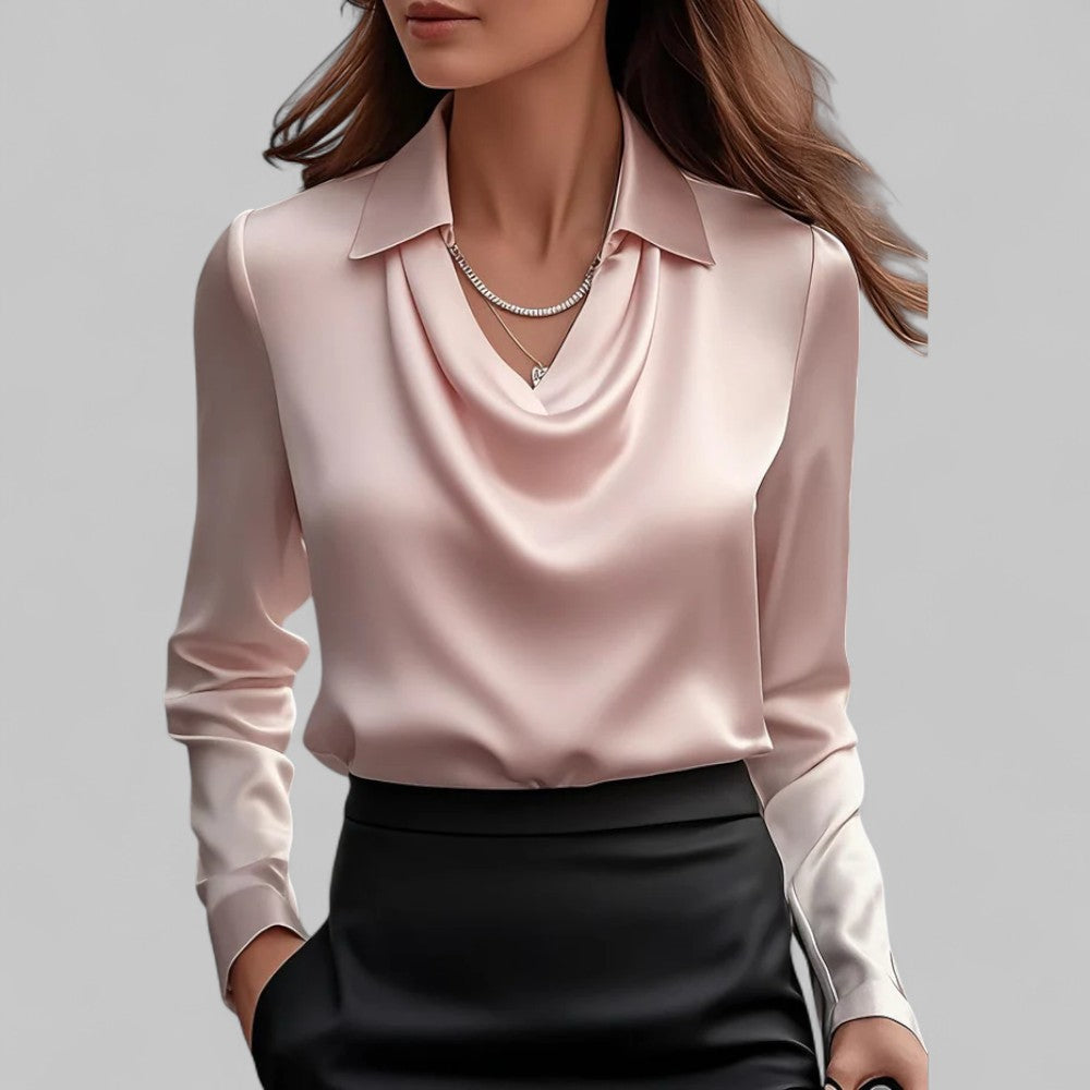 Damen Wasserfallausschnitt Bluse | Langärmlig