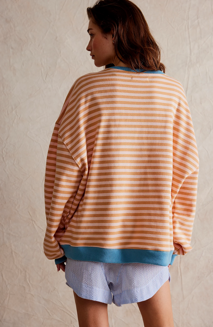Damen Gestreiftes Rundhalsausschnitt Top | Langärmlig