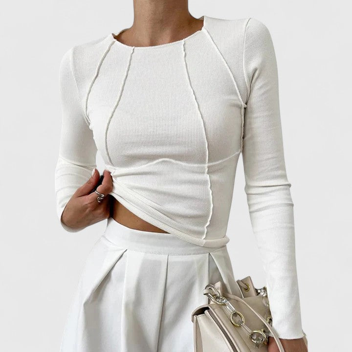 Damen Rundhalsausschnitt Langarm Top | Lässig