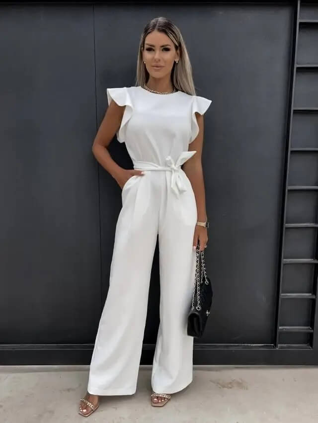 Damen Lässig Schmetterlingsärmeln Jumpsuit | mit Bindegürtel