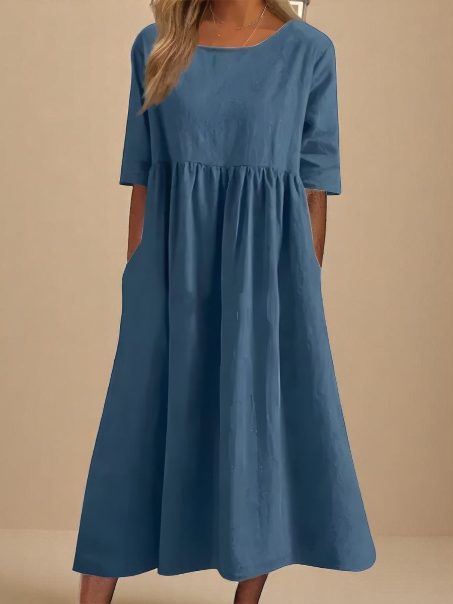 Damen Rundhalsausschnitt Sommerkleid | Midi