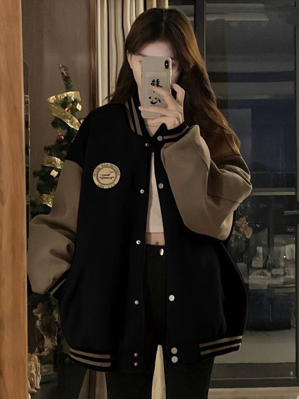 Vintage Kontrastfarben Lockere Casual Jacke