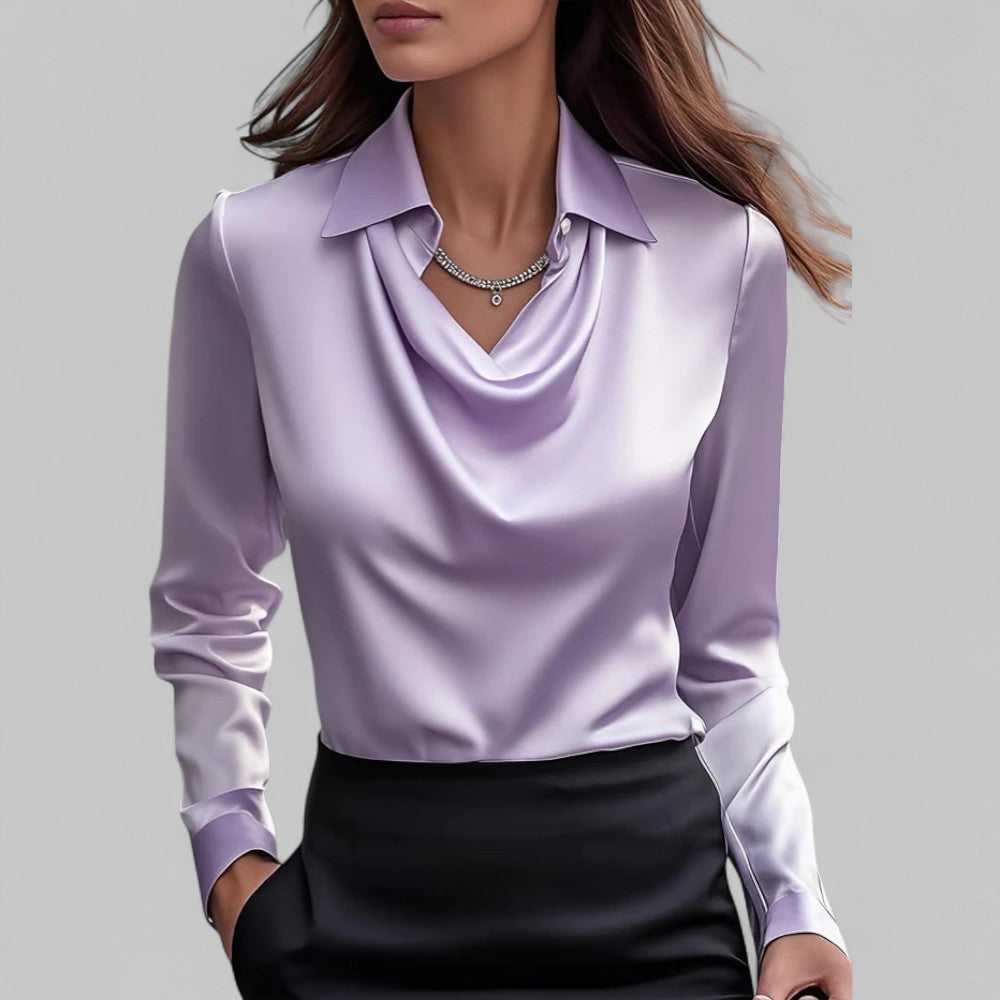 Damen Wasserfallausschnitt Bluse | Langärmlig