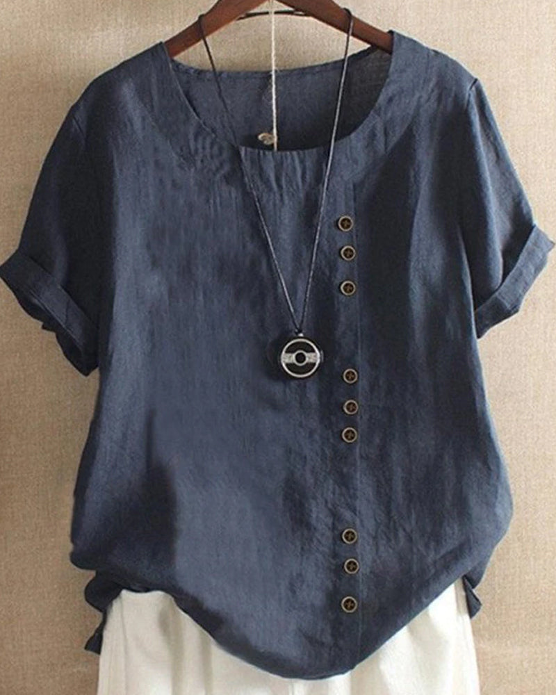 Damen Sommer Lässig Leinenbluse | Kurzarm