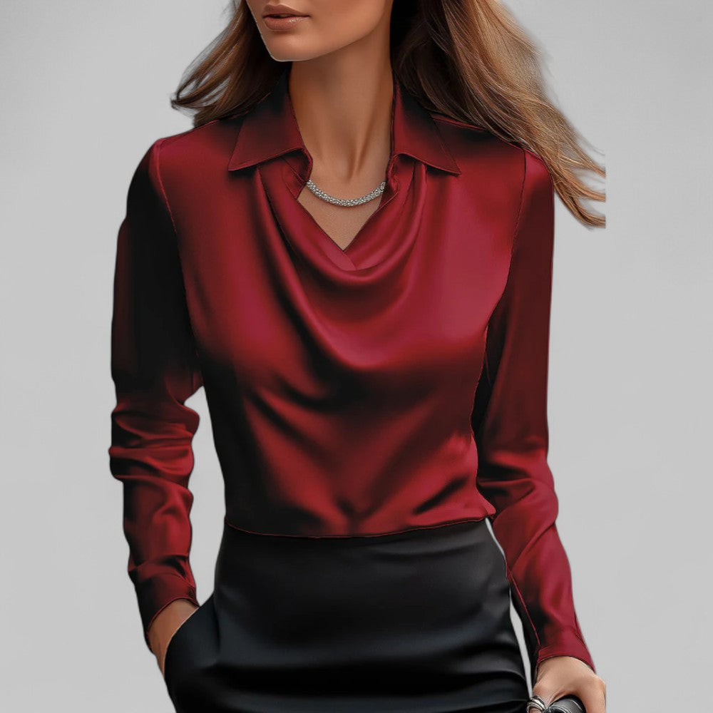 Damen Wasserfallausschnitt Bluse | Langärmlig