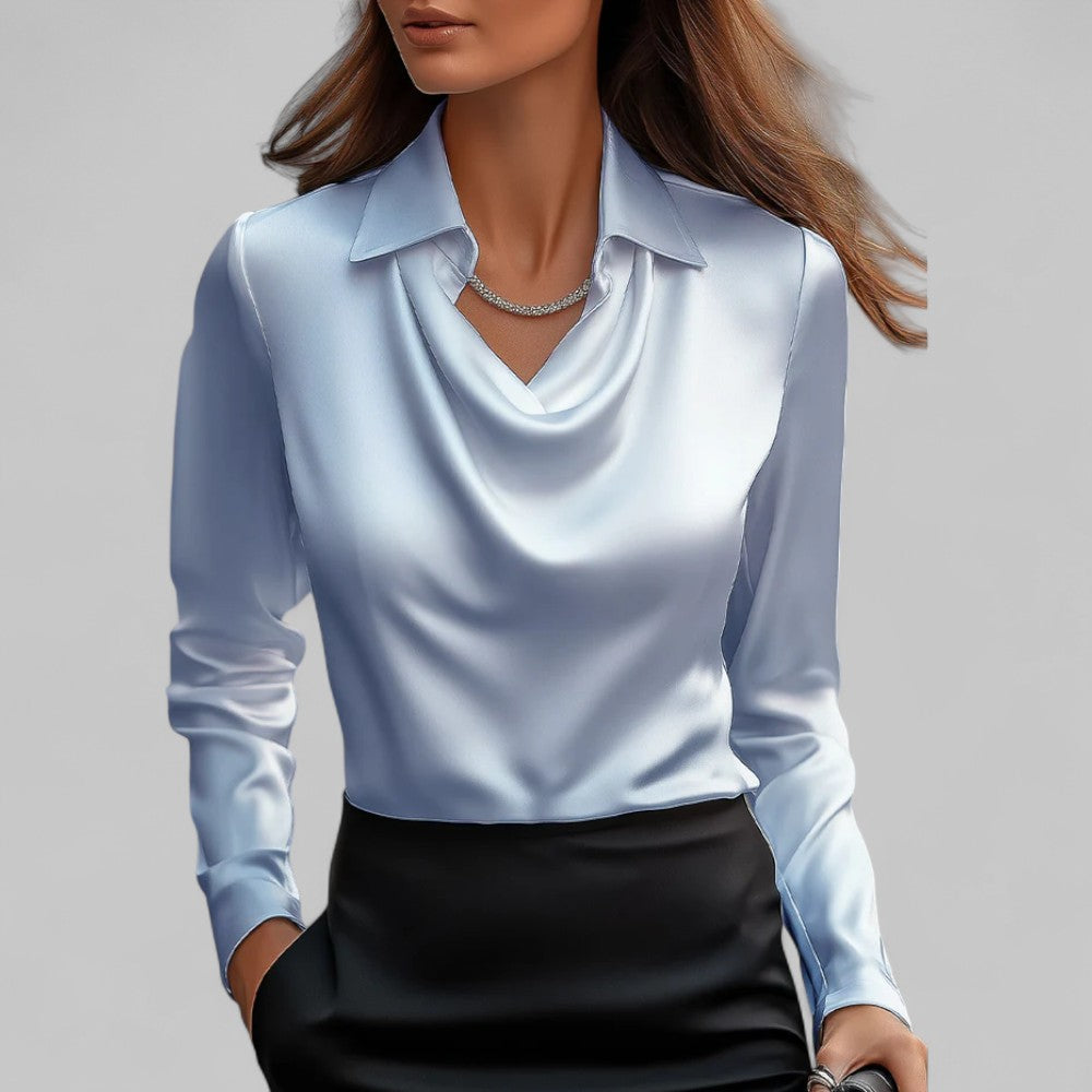Damen Wasserfallausschnitt Bluse | Langärmlig