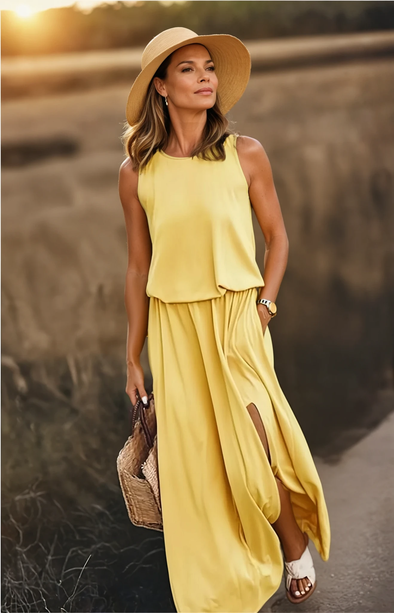 Damen Ärmelloses Sommerkleid mit Seitenschlitz | Maxi