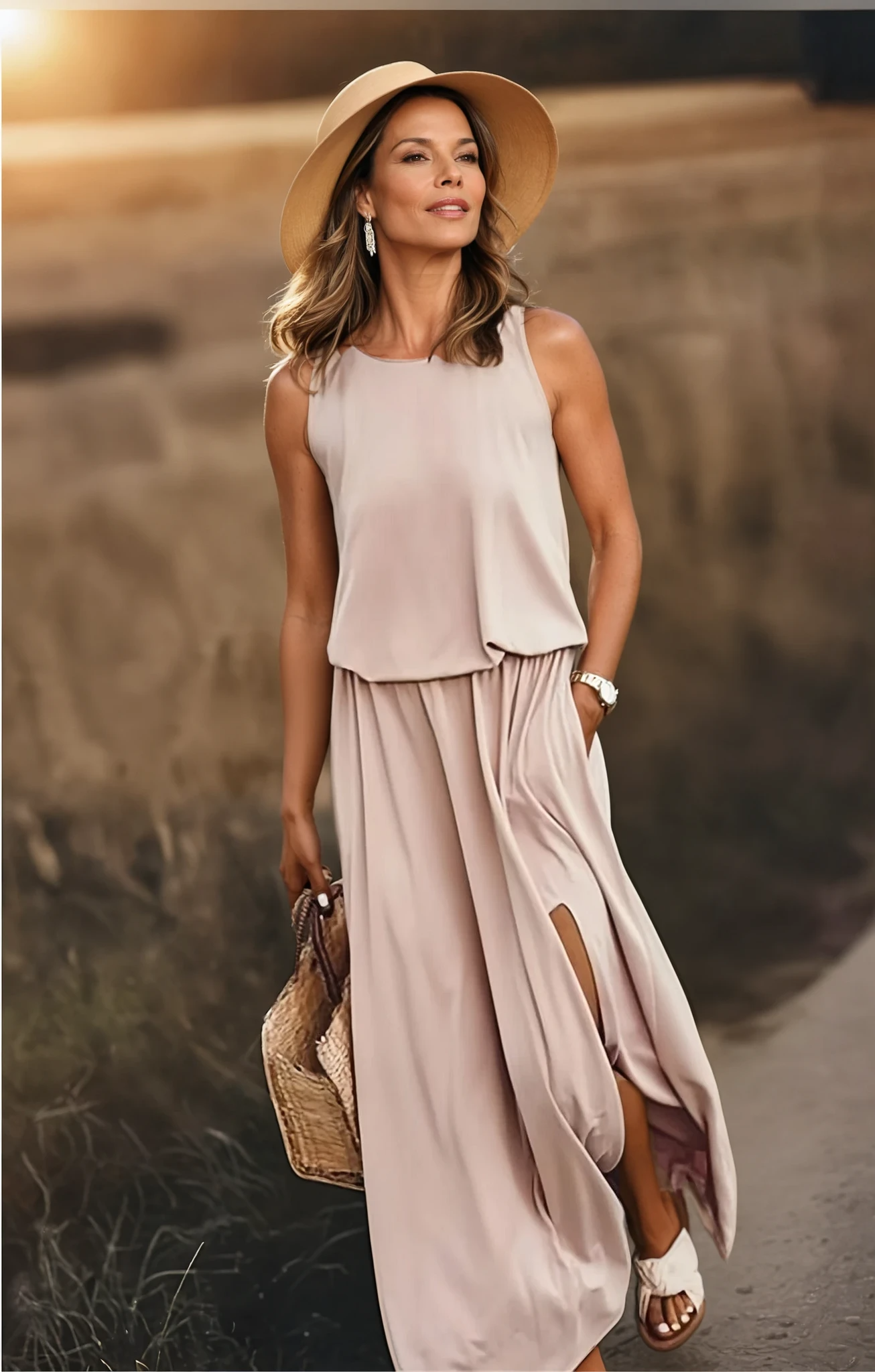 Damen Ärmelloses Sommerkleid mit Seitenschlitz | Maxi