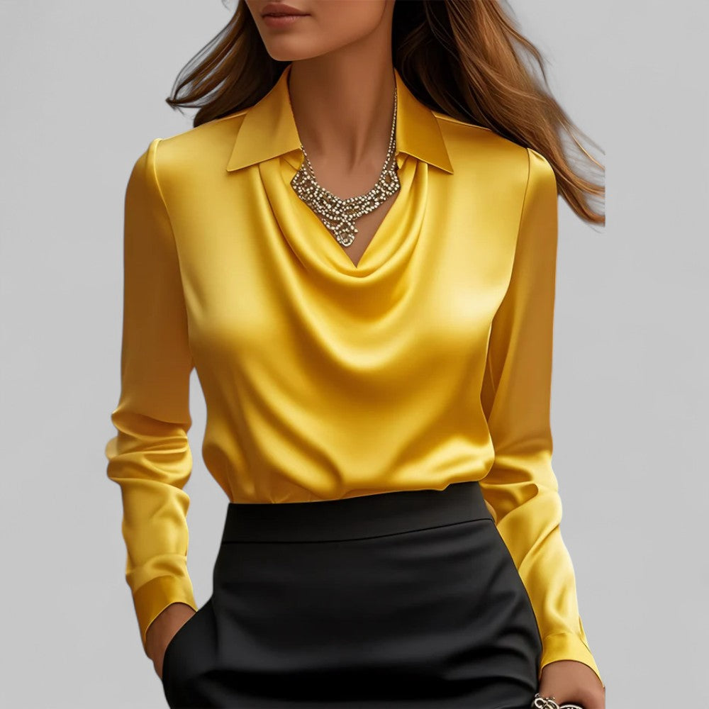 Damen Wasserfallausschnitt Bluse | Langärmlig