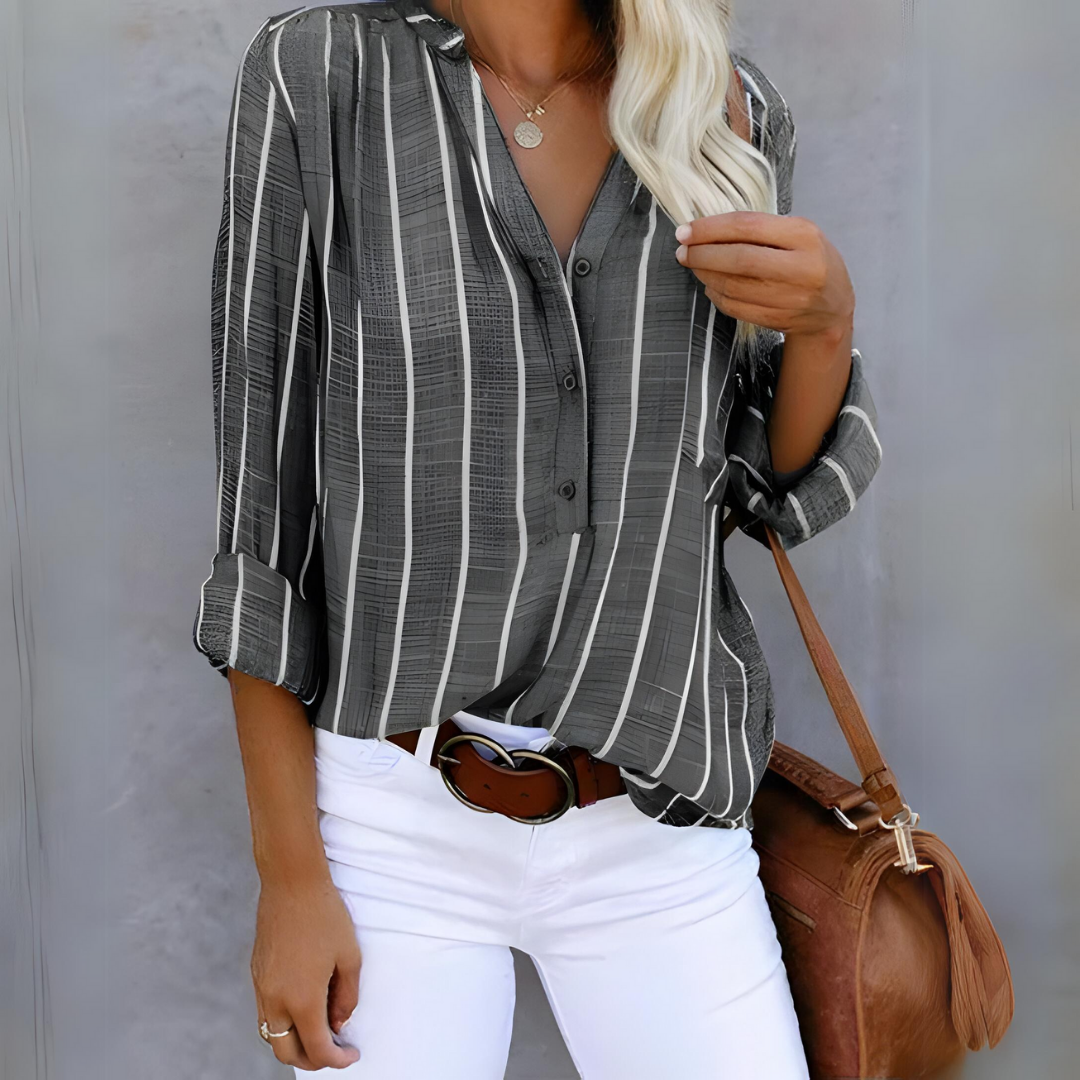 Damen Gestreifte Knopfleiste Bluse | Langärmlig