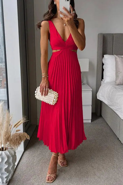 Damen Plissiertes Hochzeitsgastkleid | Midi