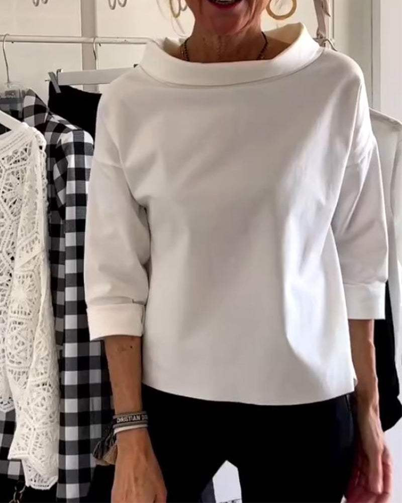 Damen Lässig Wasserfallausschnitt Bluse | mit 3/4-Ärmeln