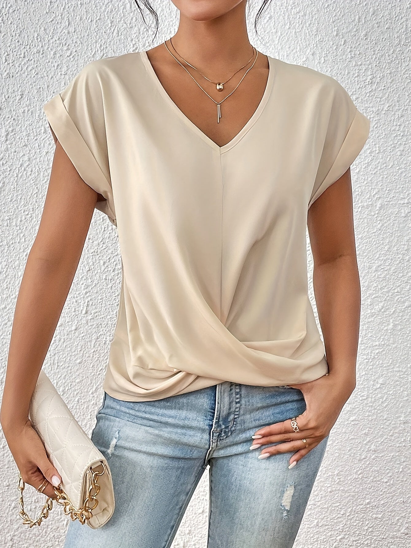 Damen Lässig V-Ausschnitt T-shirt | Kurzarm