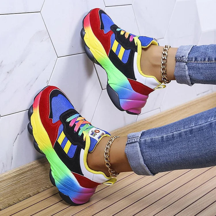 Damen Mehrfarbige Klobige Sneaker | Schnürverschluss