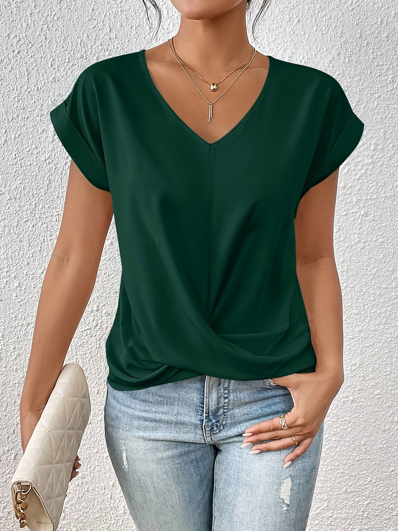 Damen Lässig V-Ausschnitt T-shirt | Kurzarm