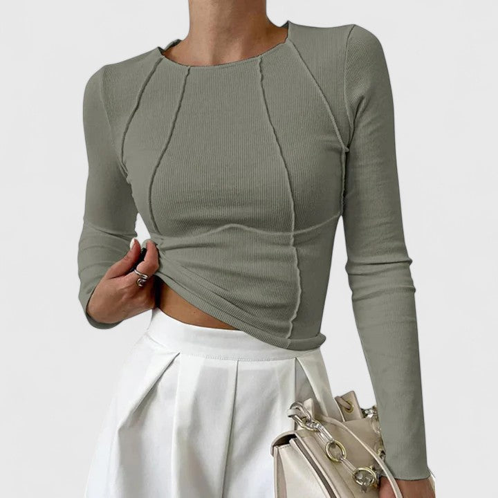 Damen Rundhalsausschnitt Langarm Top | Lässig