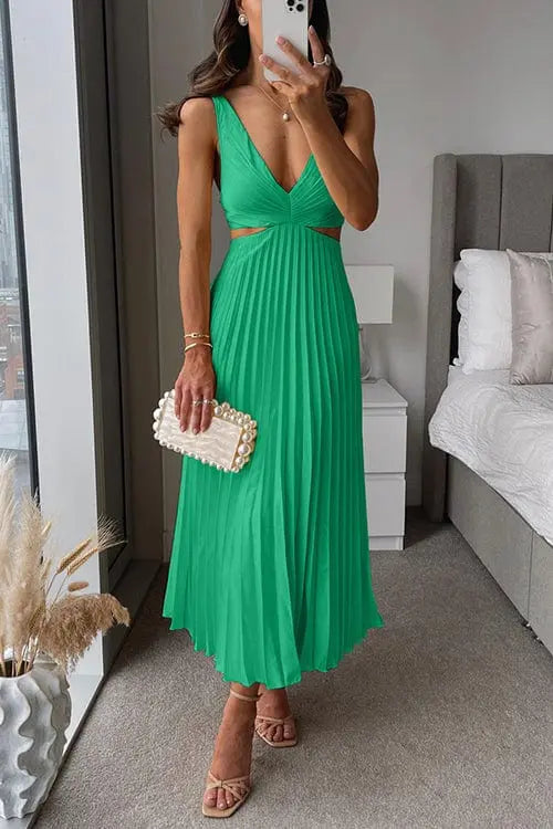 Damen Plissiertes Hochzeitsgastkleid | Midi