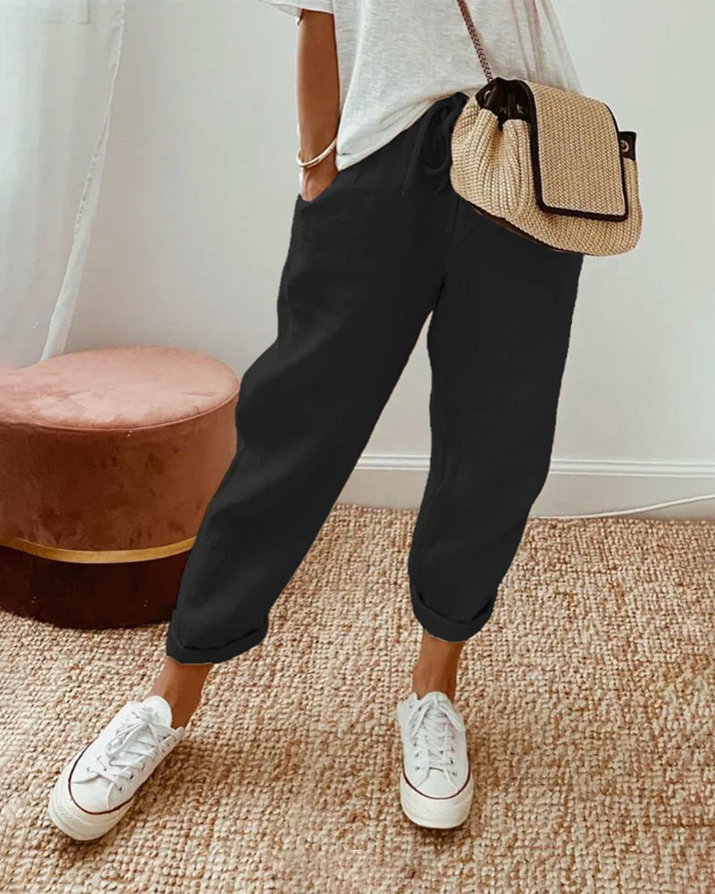 Damen Sommer Leinenhose | mit Kordelzug