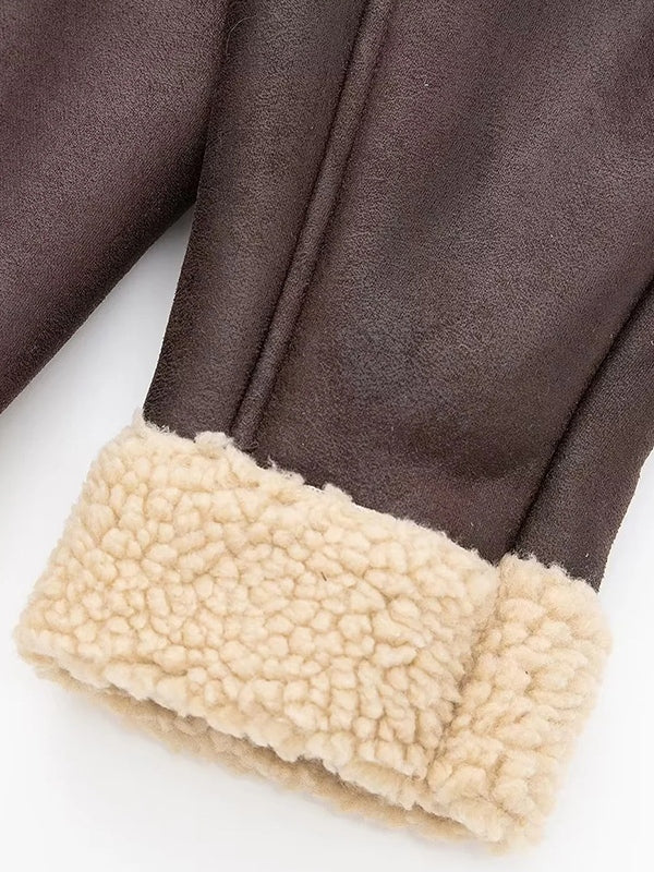 Klassische Braune Lederjacke mit Lammwoll Futter und Leder Splice