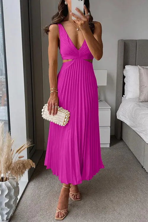 Damen Plissiertes Hochzeitsgastkleid | Midi