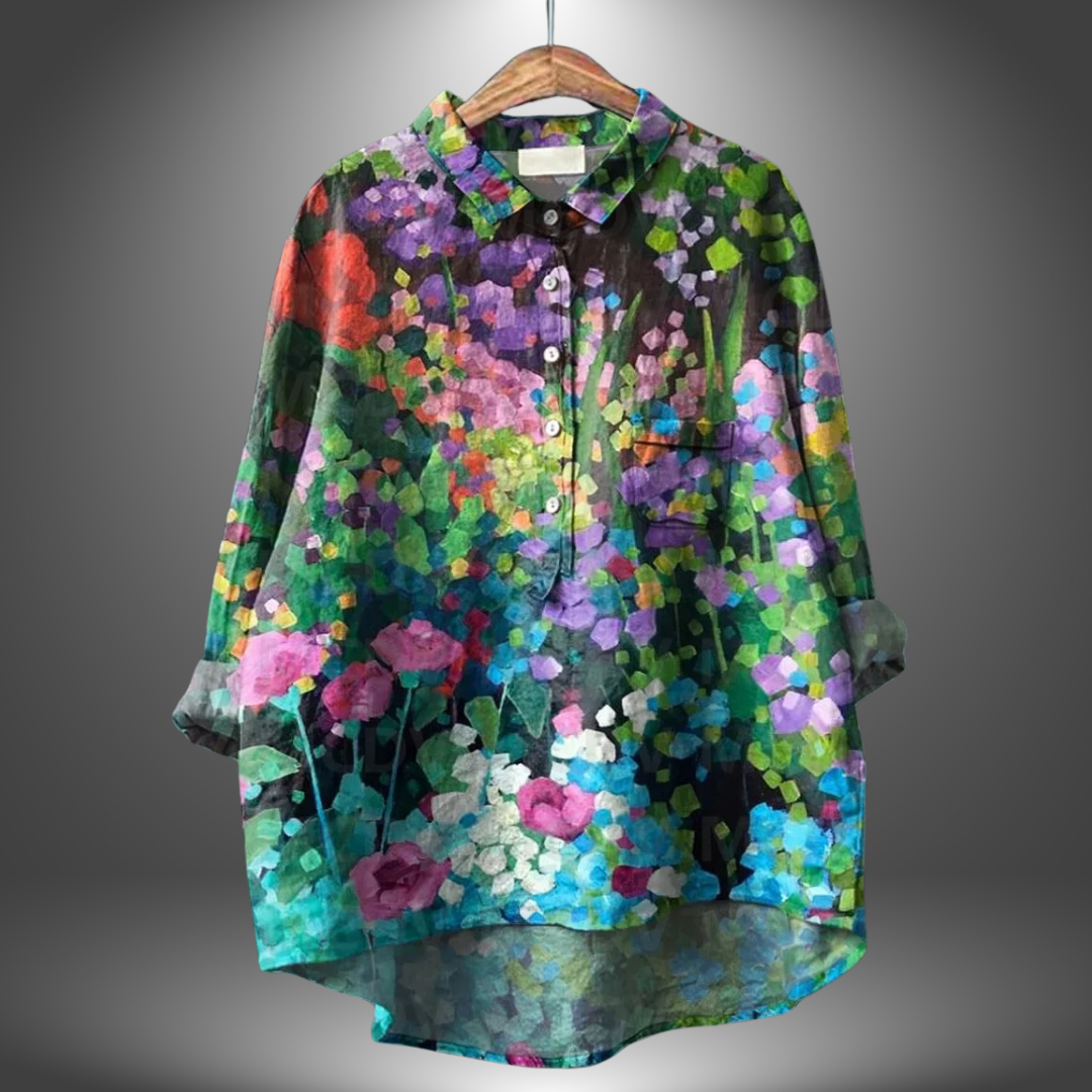 Damen Blumenmuster Übergroß Bluse | Langarm