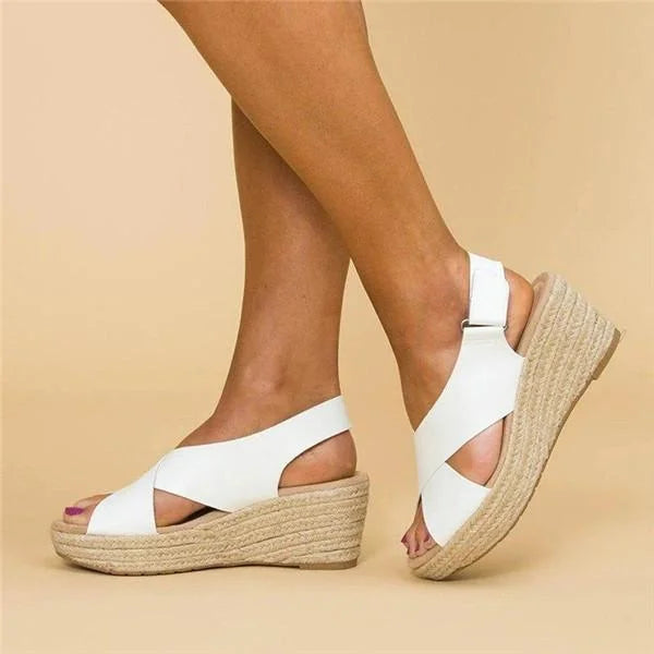 Damen Espadrille Keilabsatz Plateau Sandalen | mit Gekreuzten Riemen