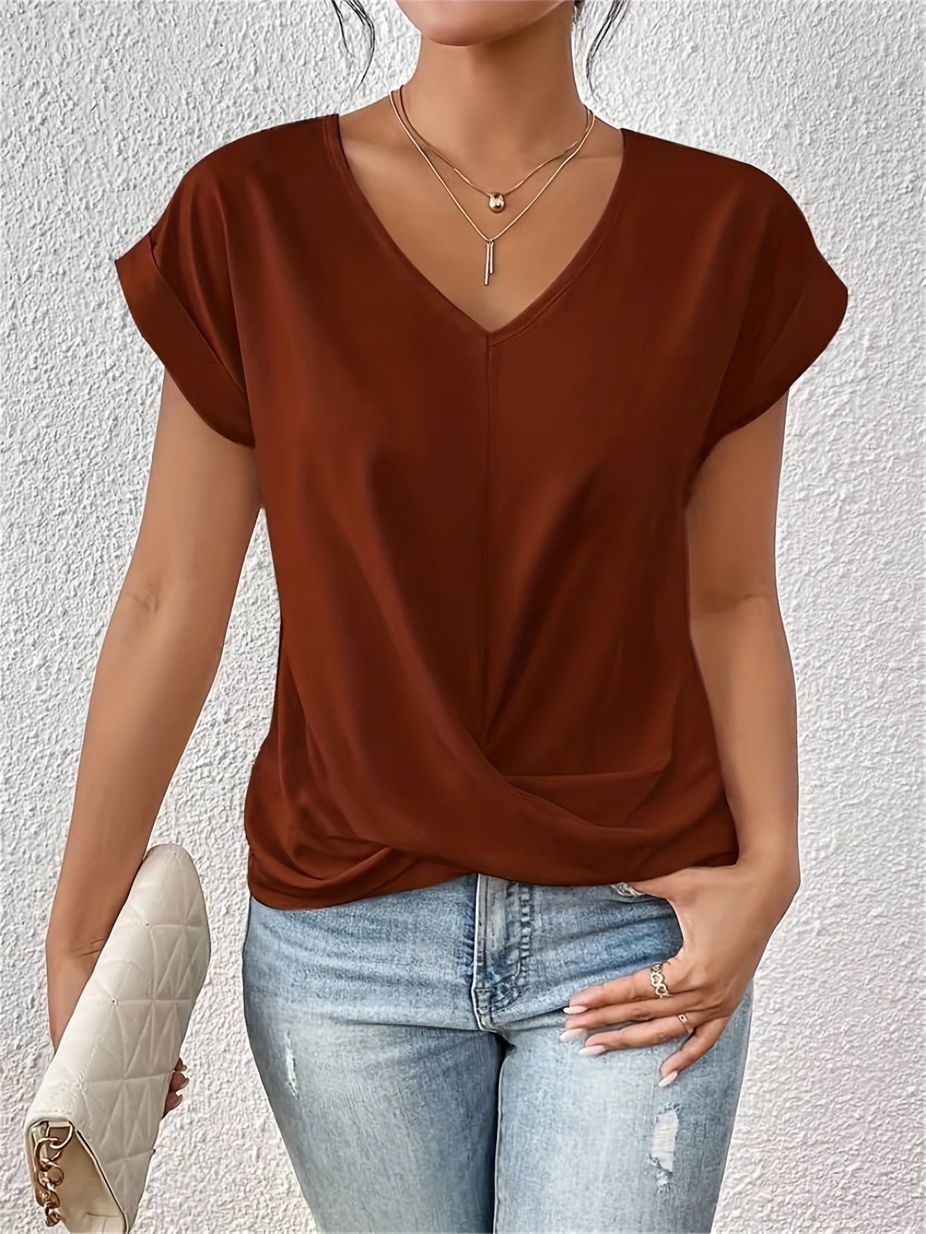 Damen Lässig V-Ausschnitt T-shirt | Kurzarm
