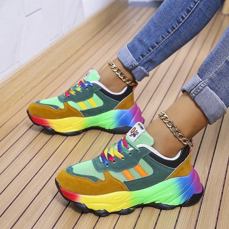 Damen Mehrfarbige Klobige Sneaker | Schnürverschluss