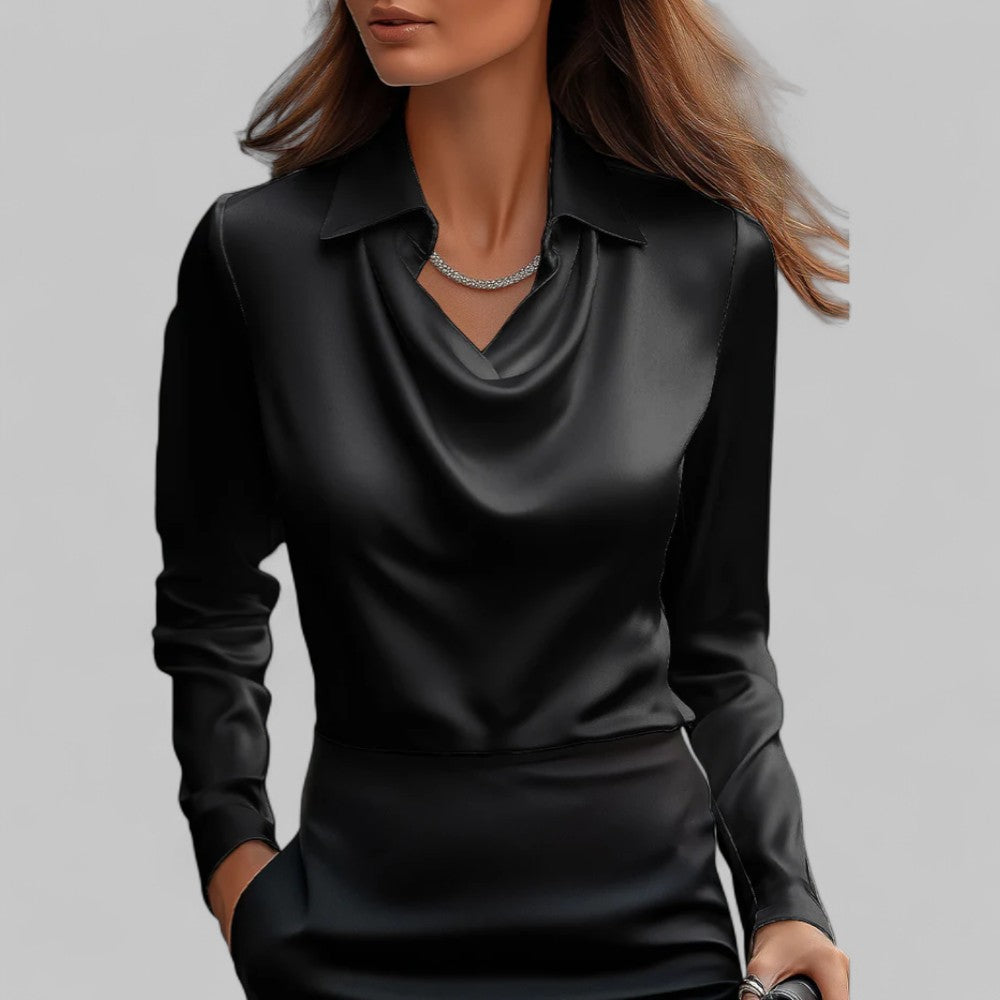 Damen Wasserfallausschnitt Bluse | Langärmlig