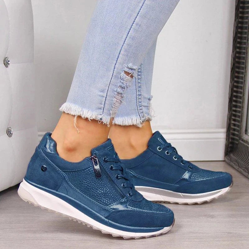 Damen Modisch Plateau Sneaker | Schnür- und Reißverschluss
