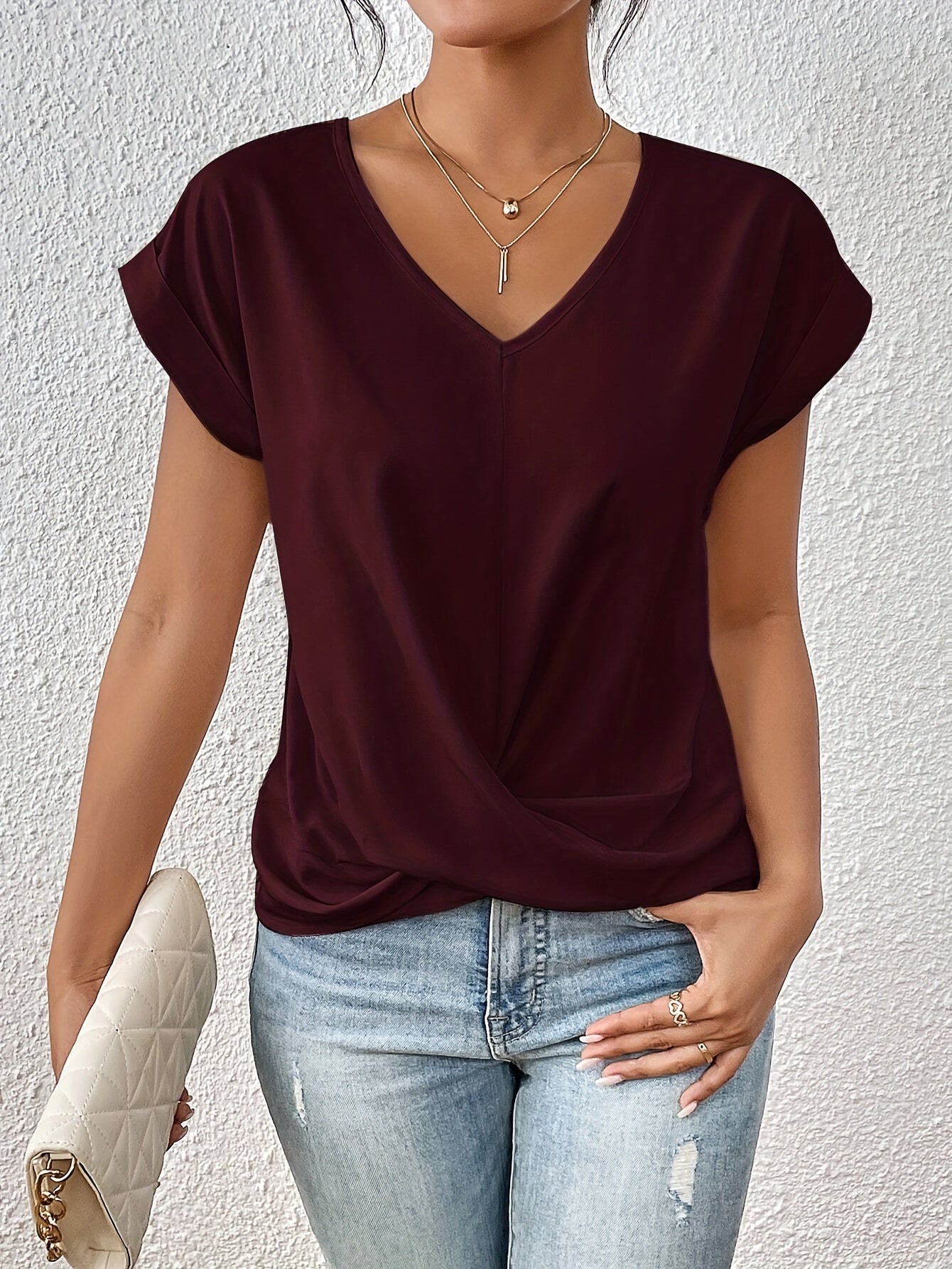 Damen Lässig V-Ausschnitt T-shirt | Kurzarm