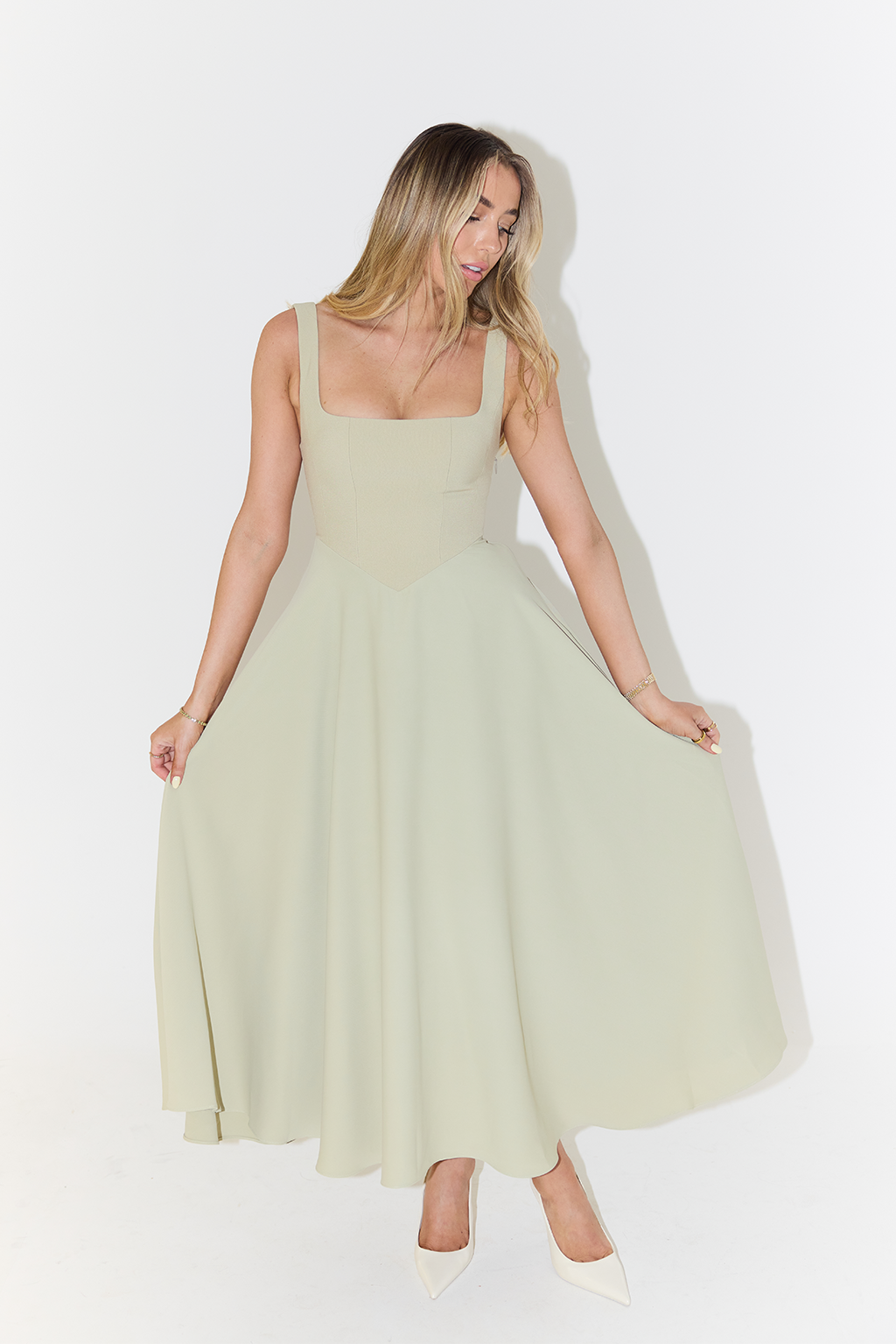 Damen A-Linien Quadratischer Hals Abendkleid | Maxi