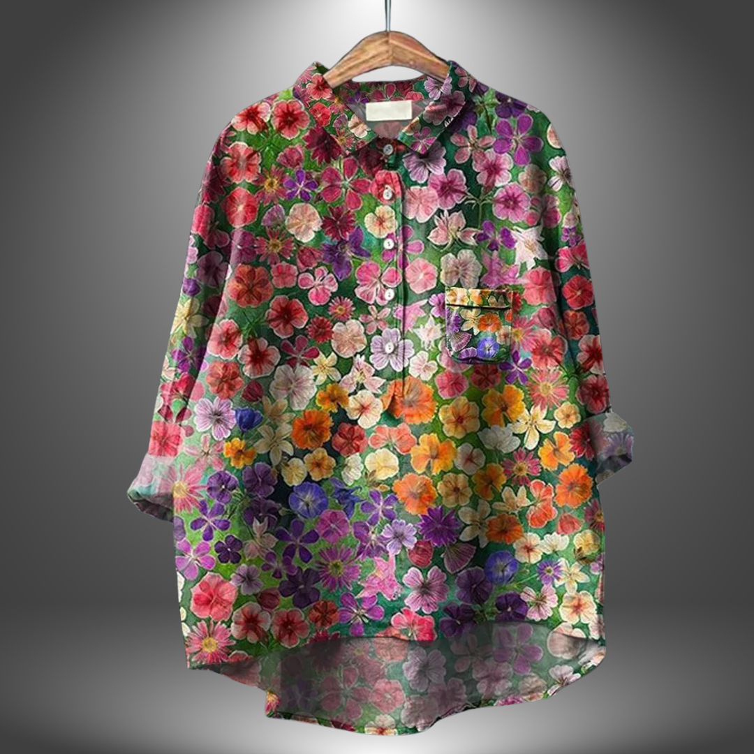 Damen Blumenmuster Übergroß Bluse | Langarm