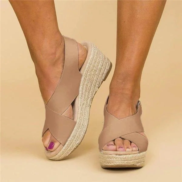 Damen Espadrille Keilabsatz Plateau Sandalen | mit Gekreuzten Riemen