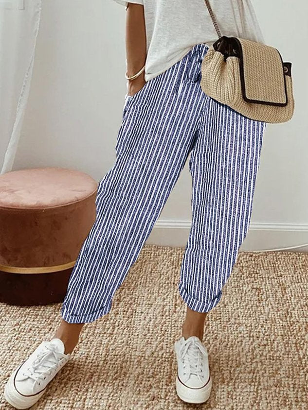 Damen Lässige Leinenhose | mit Kordelzug und Taschen