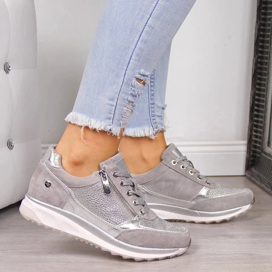 Damen Modisch Plateau Sneaker | Schnür- und Reißverschluss