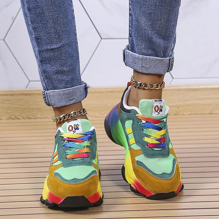 Damen Mehrfarbige Klobige Sneaker | Schnürverschluss