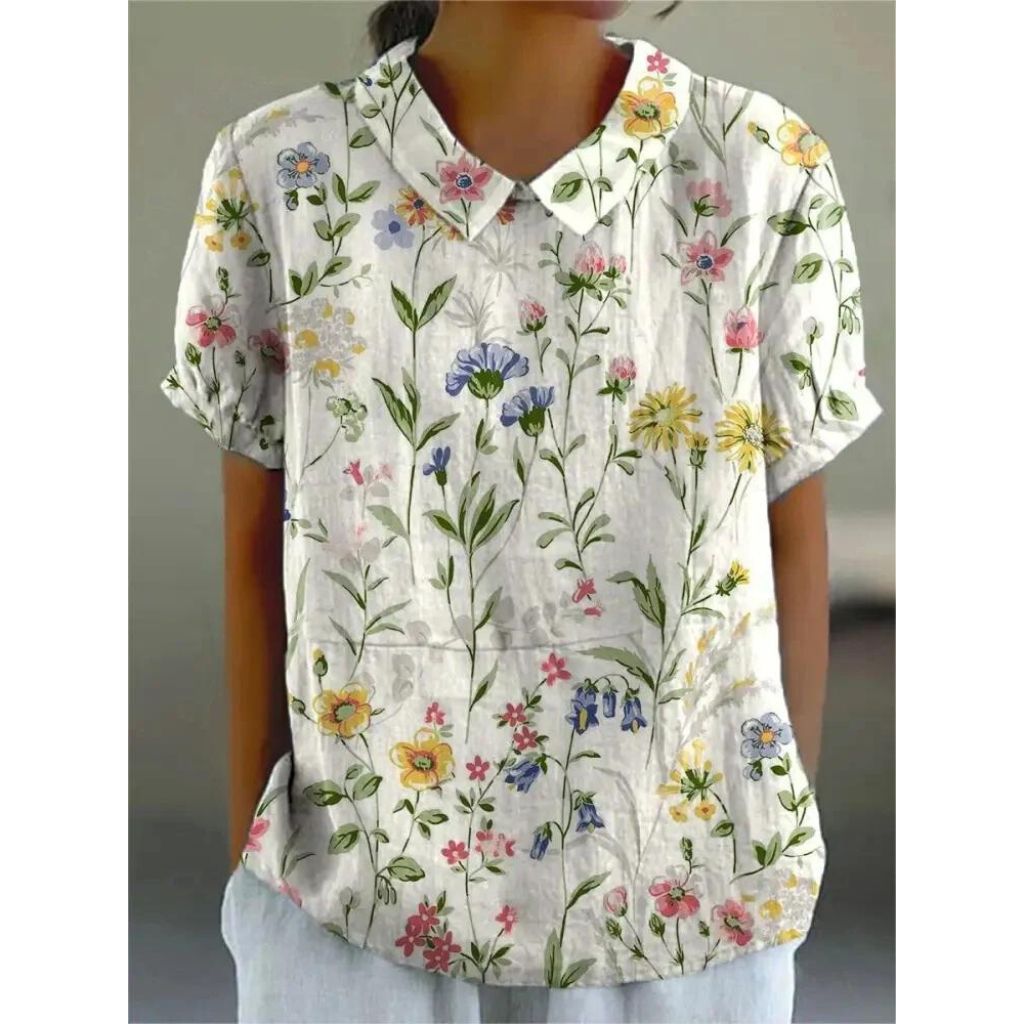 Damen Lässige Blumenmuster Bluse | Kurze Puffärmel