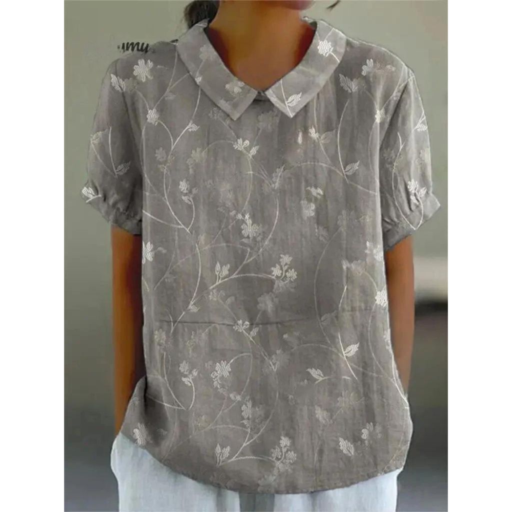 Damen Lässige Blumenmuster Bluse | Kurze Puffärmel