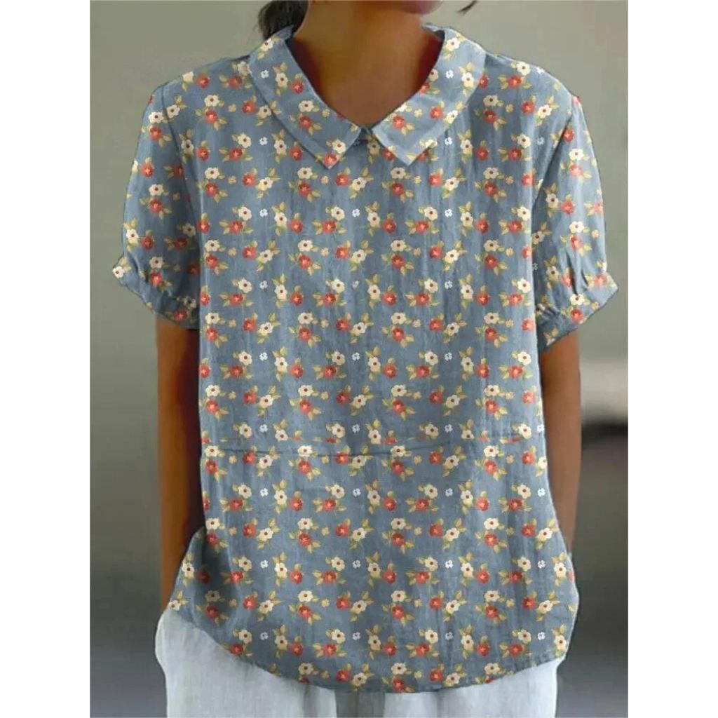 Damen Lässige Blumenmuster Bluse | Kurze Puffärmel