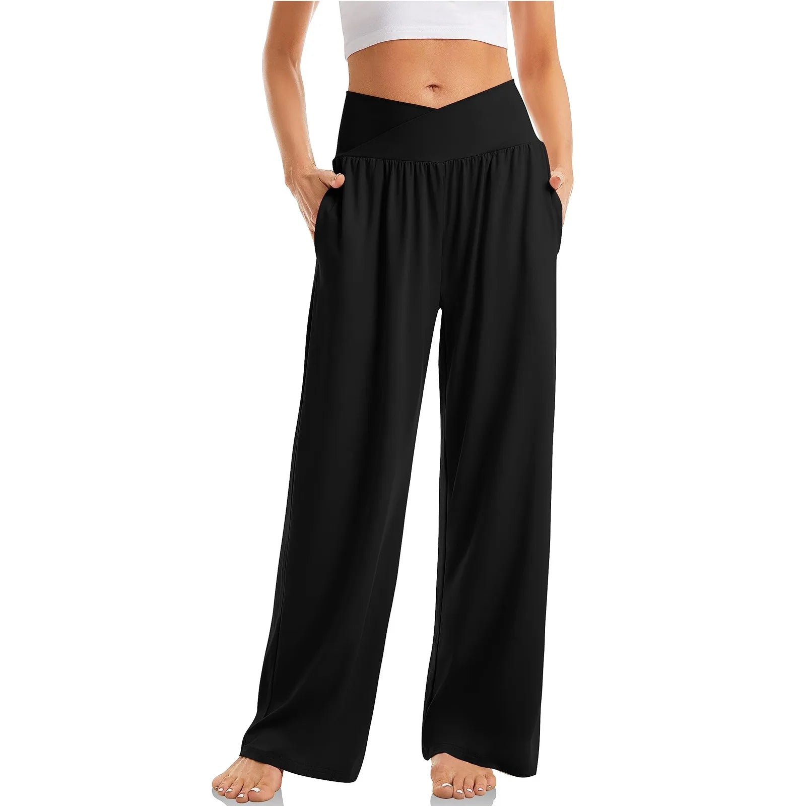Damen Hoch Tailliert Weites Bein Yogahose | mit Taschen