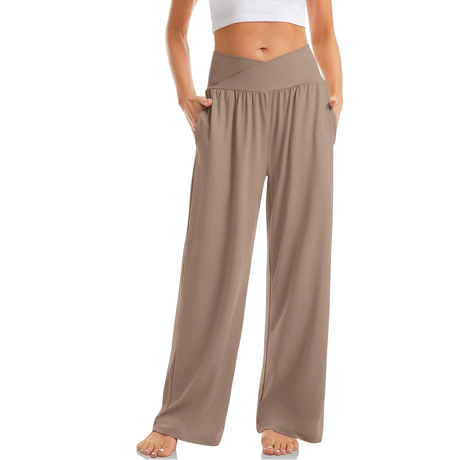 Damen Hoch Tailliert Weites Bein Yogahose | mit Taschen