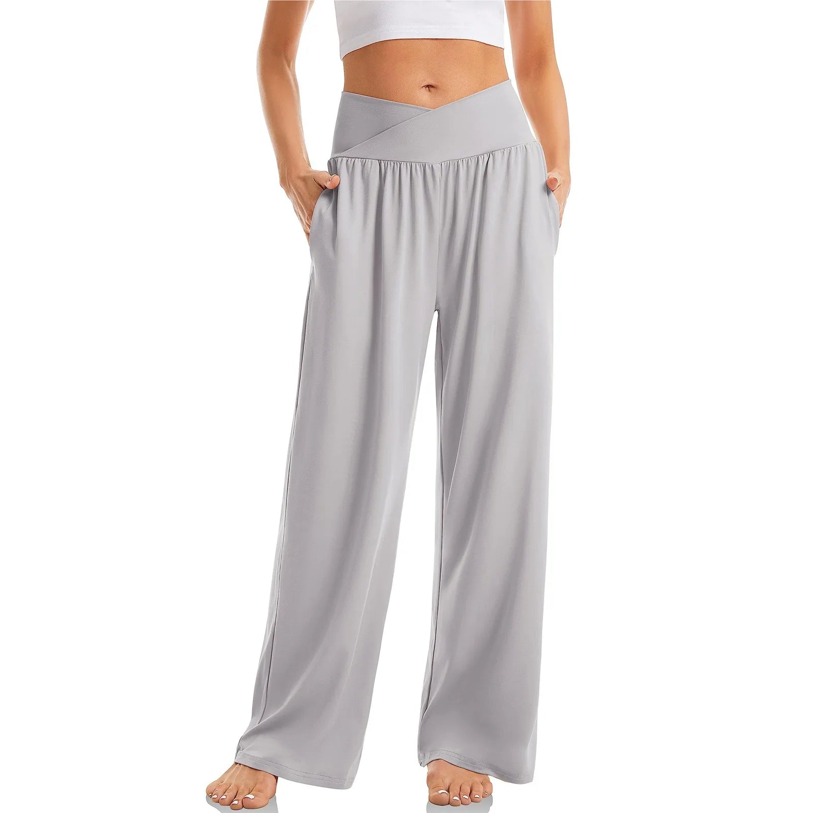 Damen Hoch Tailliert Weites Bein Yogahose | mit Taschen