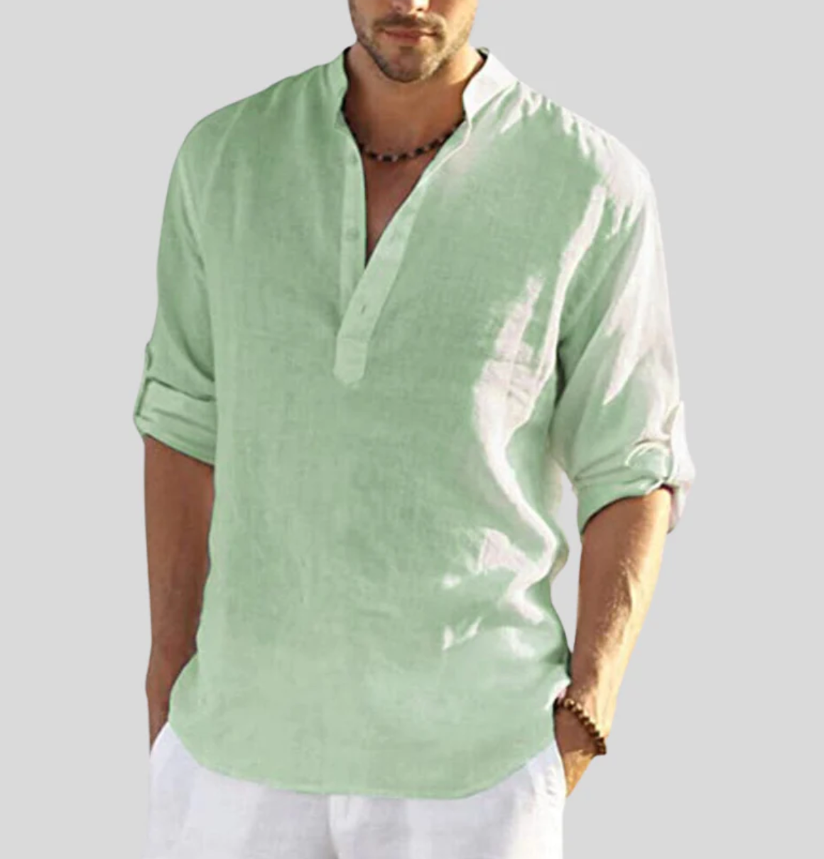 Herren Henley Leinen Hemd | Langarm