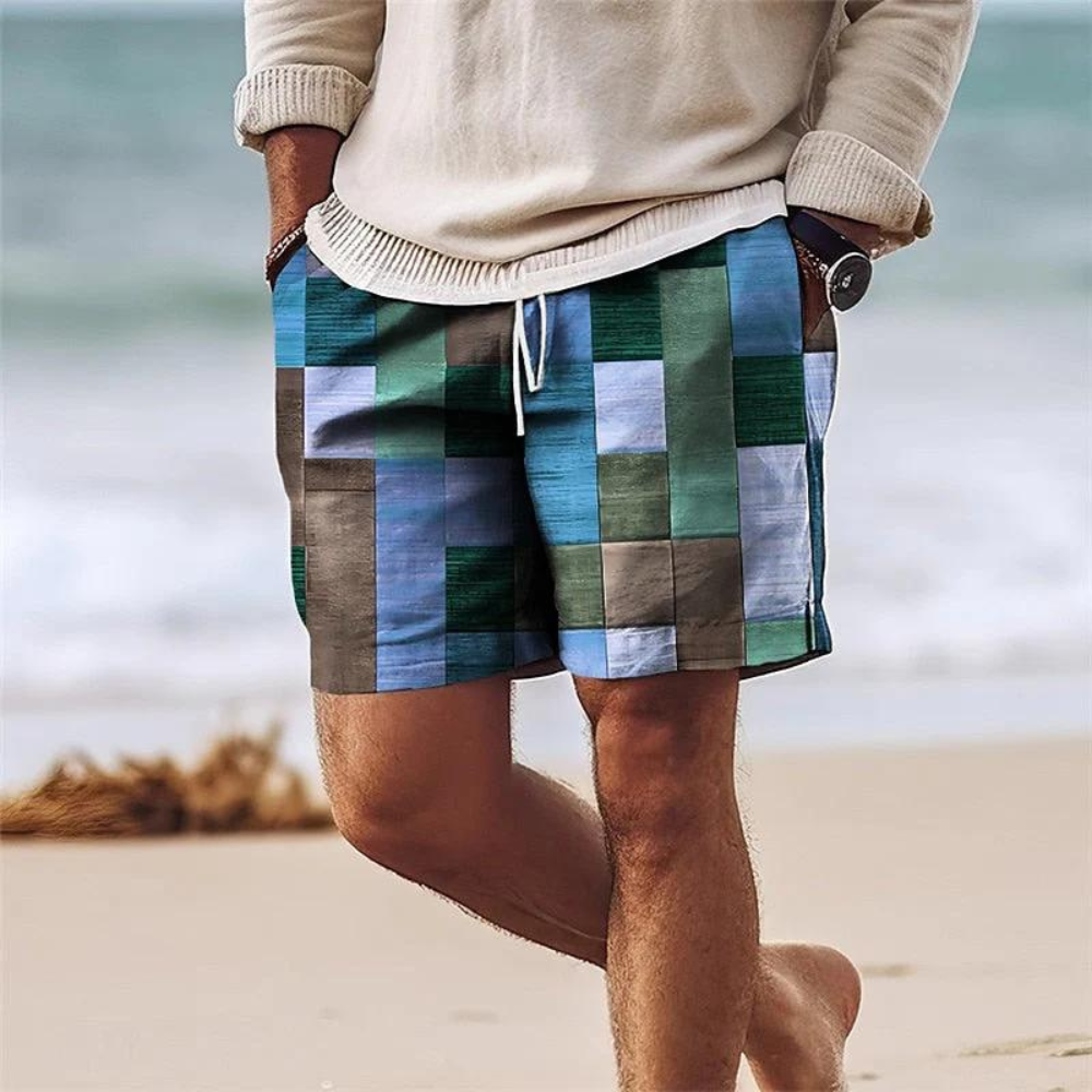 Herren Bunte Geometrisches Muster Sommershorts | mit Kordelzug