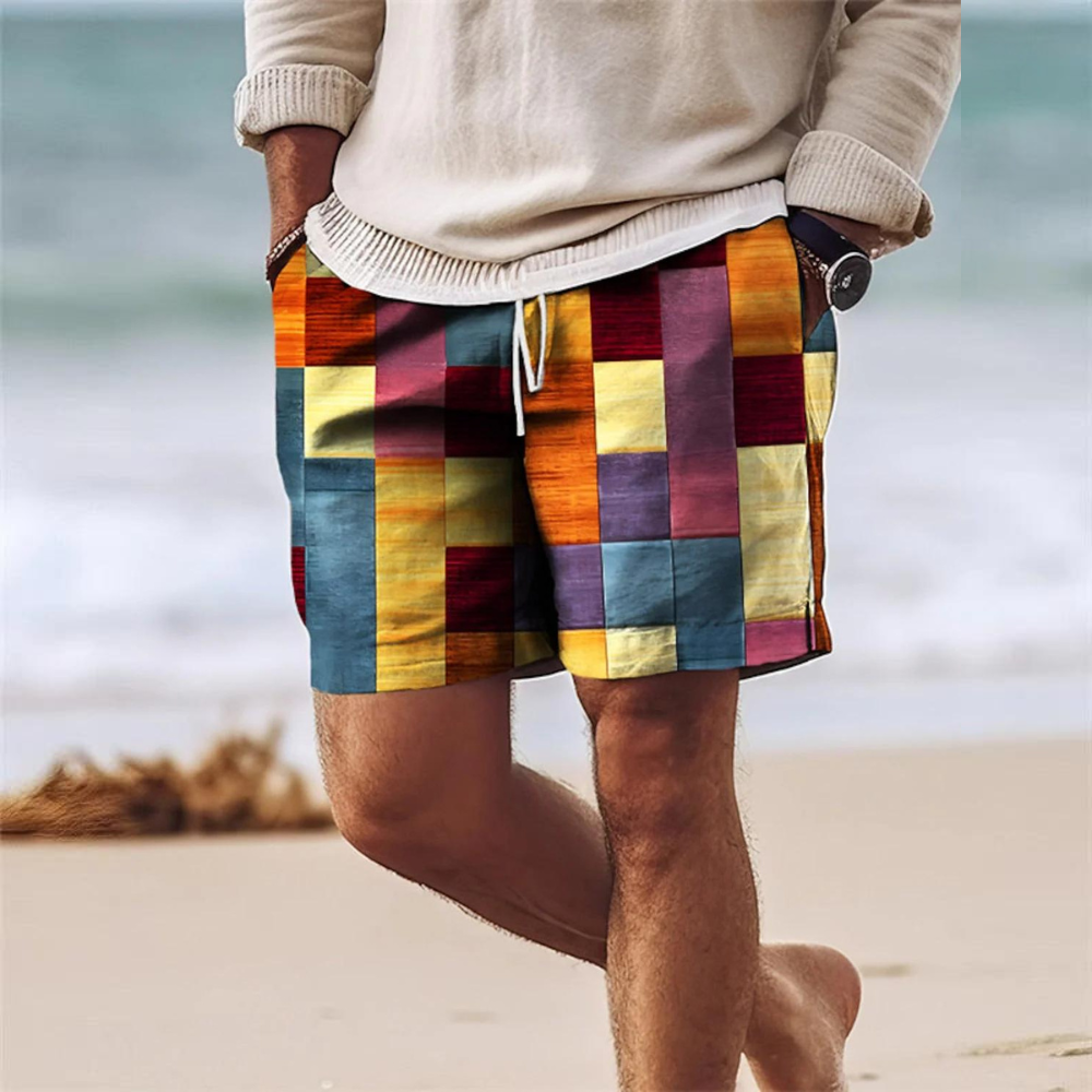 Herren Bunte Geometrisches Muster Sommershorts | mit Kordelzug