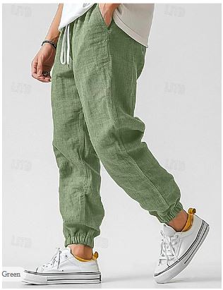 Herren Lockere Passform Leinenhose | mit Kordelzug und Taschen