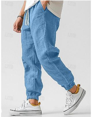Herren Lockere Passform Leinenhose | mit Kordelzug und Taschen