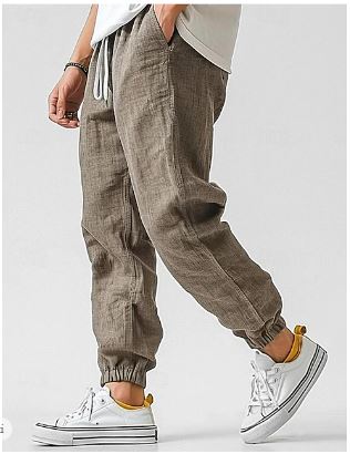 Herren Lockere Passform Leinenhose | mit Kordelzug und Taschen
